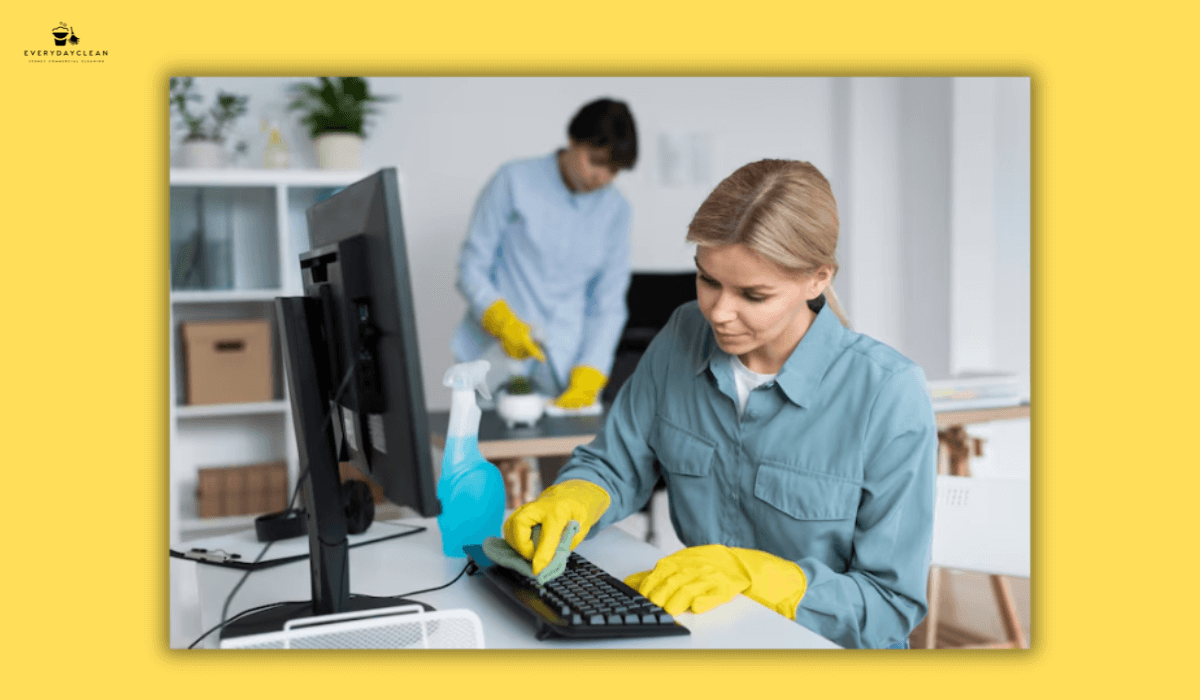 caregiver cleaning office
