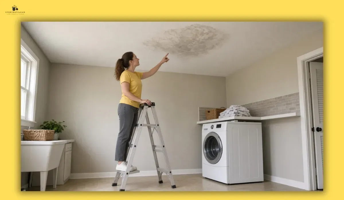 checking a ceiling for mould and water damage before cleaning