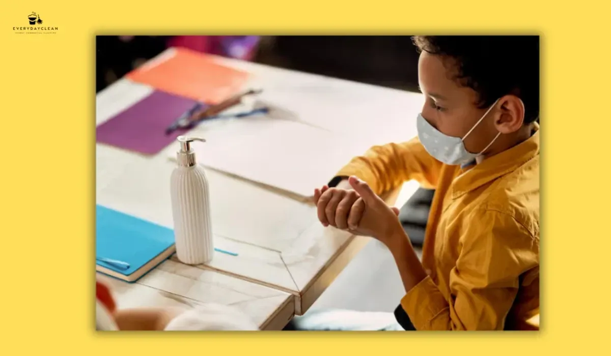 Childcare cleaning supplies included in a bodily fluid spill response kit for infection control
