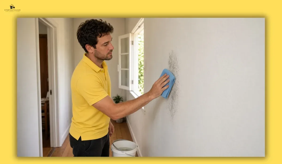 cleaning a small patch of surface mould from a painted wall