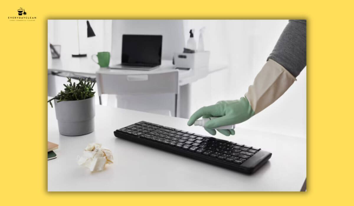 cleaning office desk
