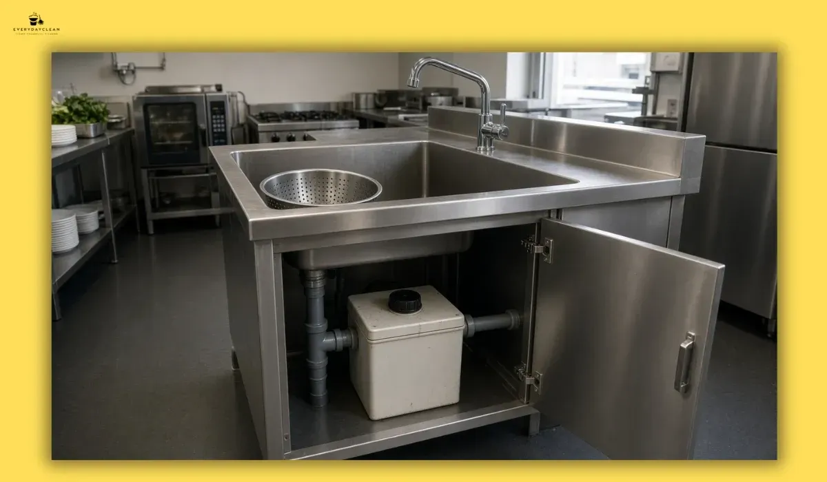 Commercial kitchen sink connected to a grease trap wastewater system