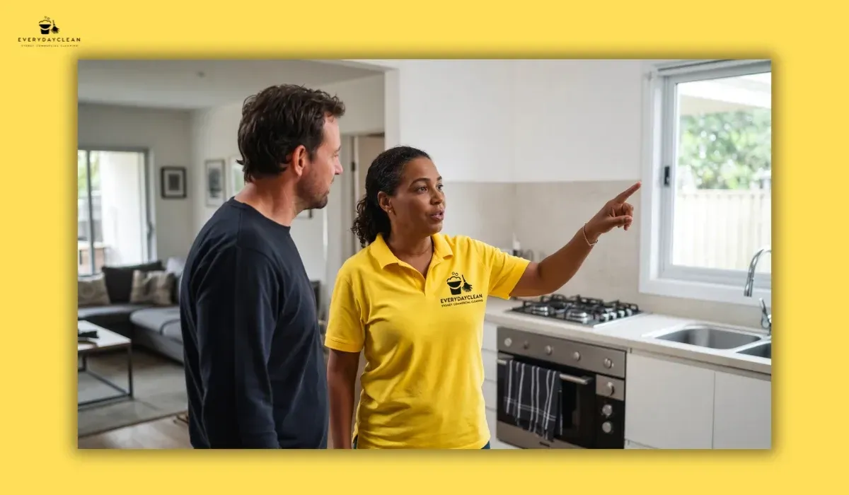 Homeowner discussing additional cleaning tasks with a cleaner