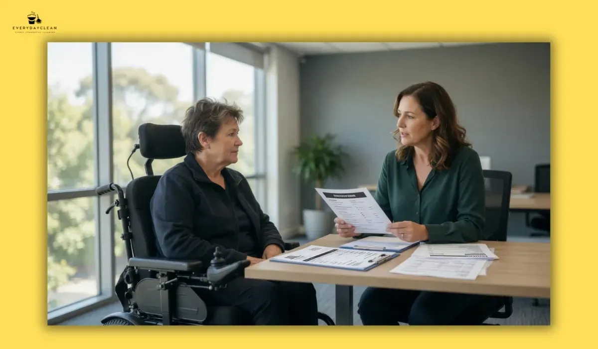 NDIS participant discussing plan management options for arranging a cleaner
