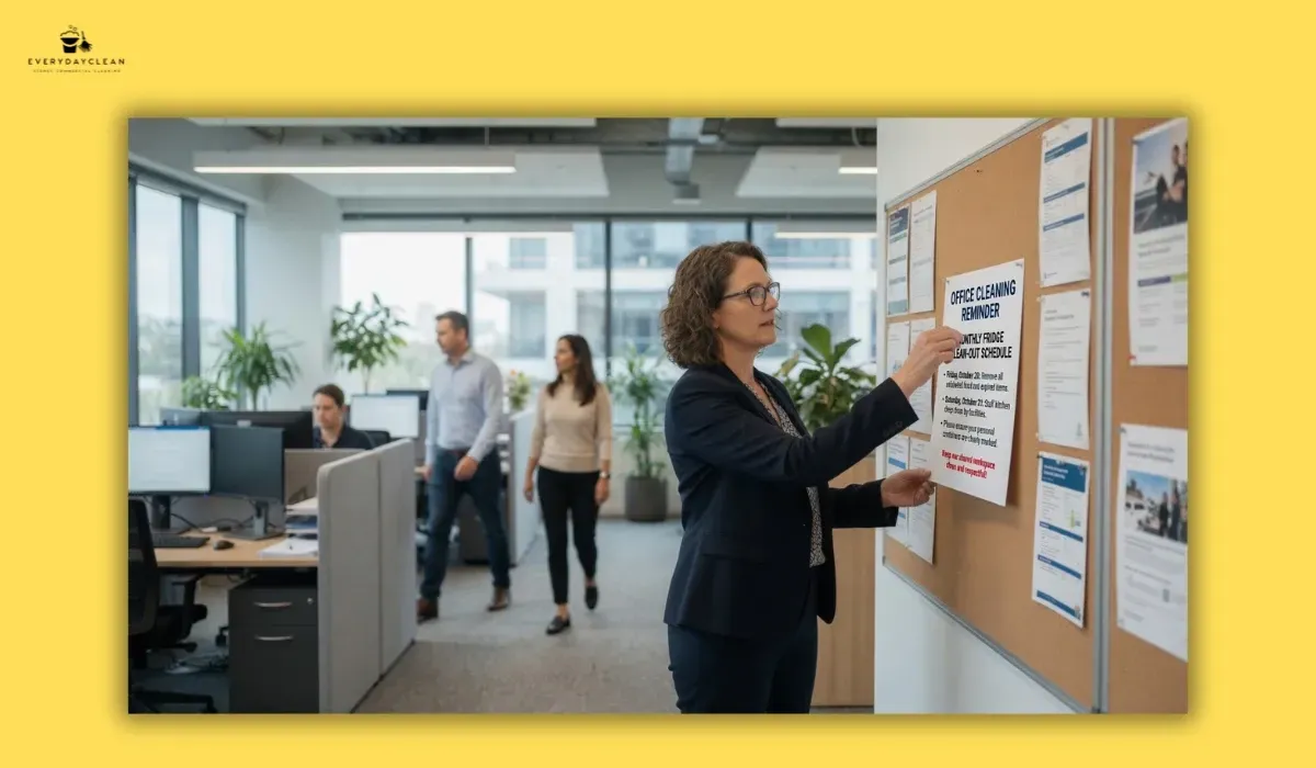 Office cleaning memo informing staff about workplace cleaning updates