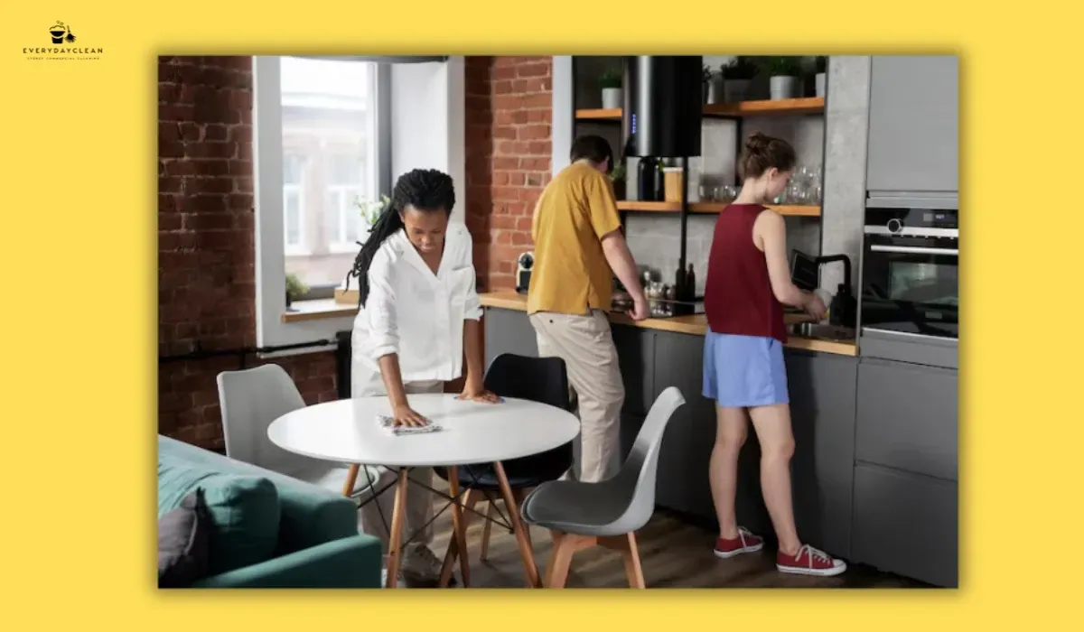 Office kitchen cleaning signs reminding staff to keep shared spaces tidy