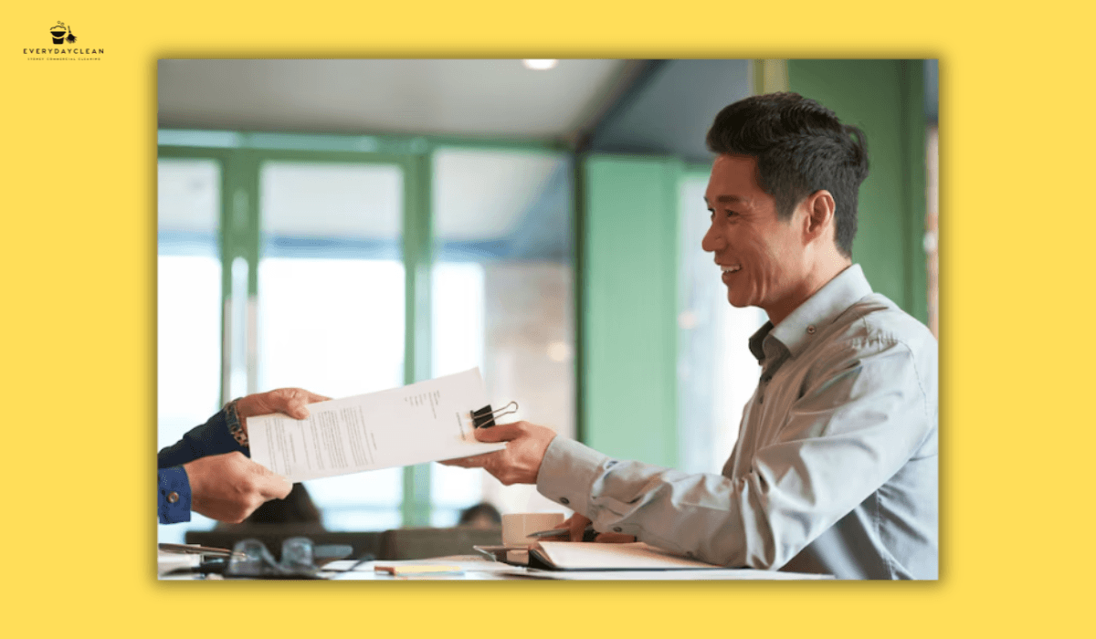 office manager reviewing service contract