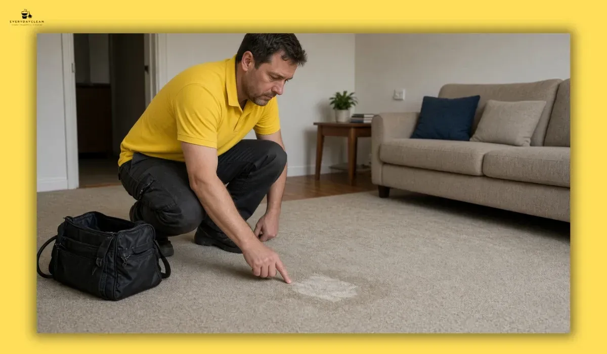 professional checking a stubborn carpet stain