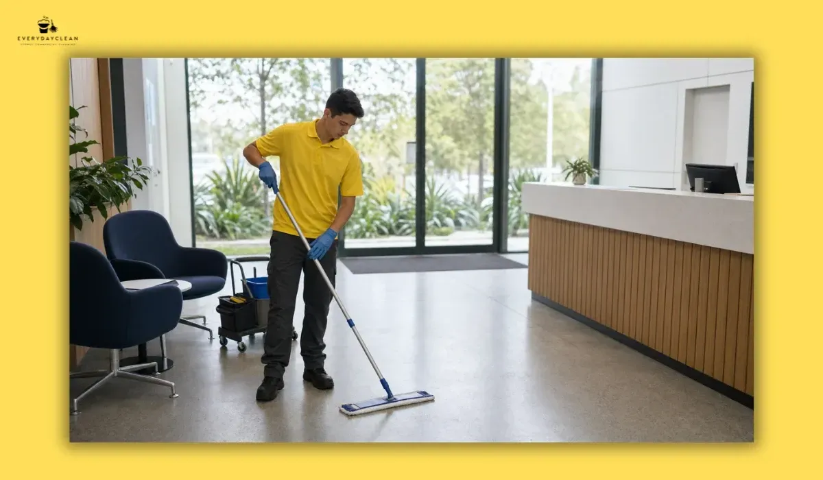 Regular office floor cleaning helps maintain clean and durable commercial flooring