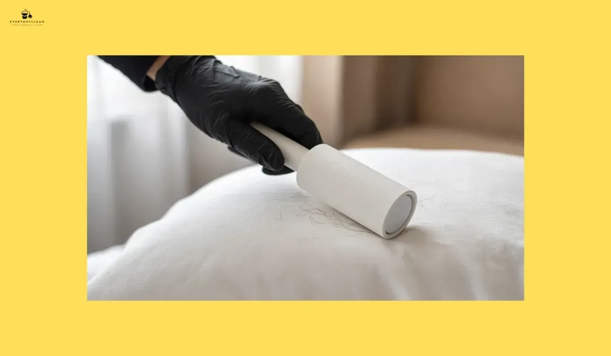 Removing stray hair from a white pillowcase