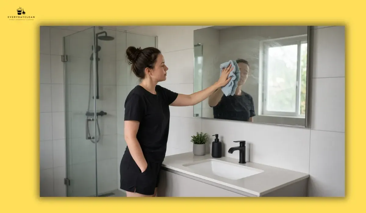 Renter cleaning a bathroom before a house inspection