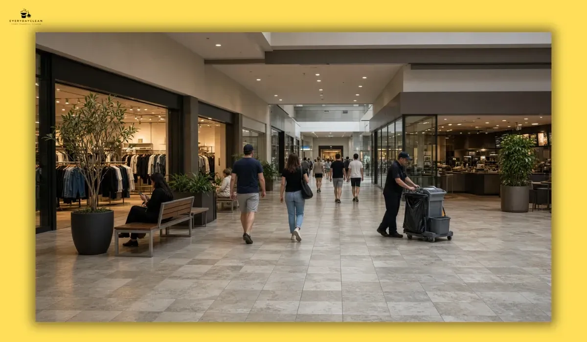 Retail shopping centre with clean common areas, shops and back-of-house access