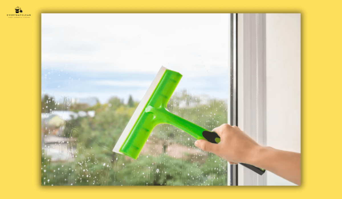 streak free window cleaning with squeegee
