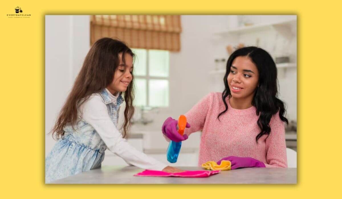 teacher cleaning toys preschool