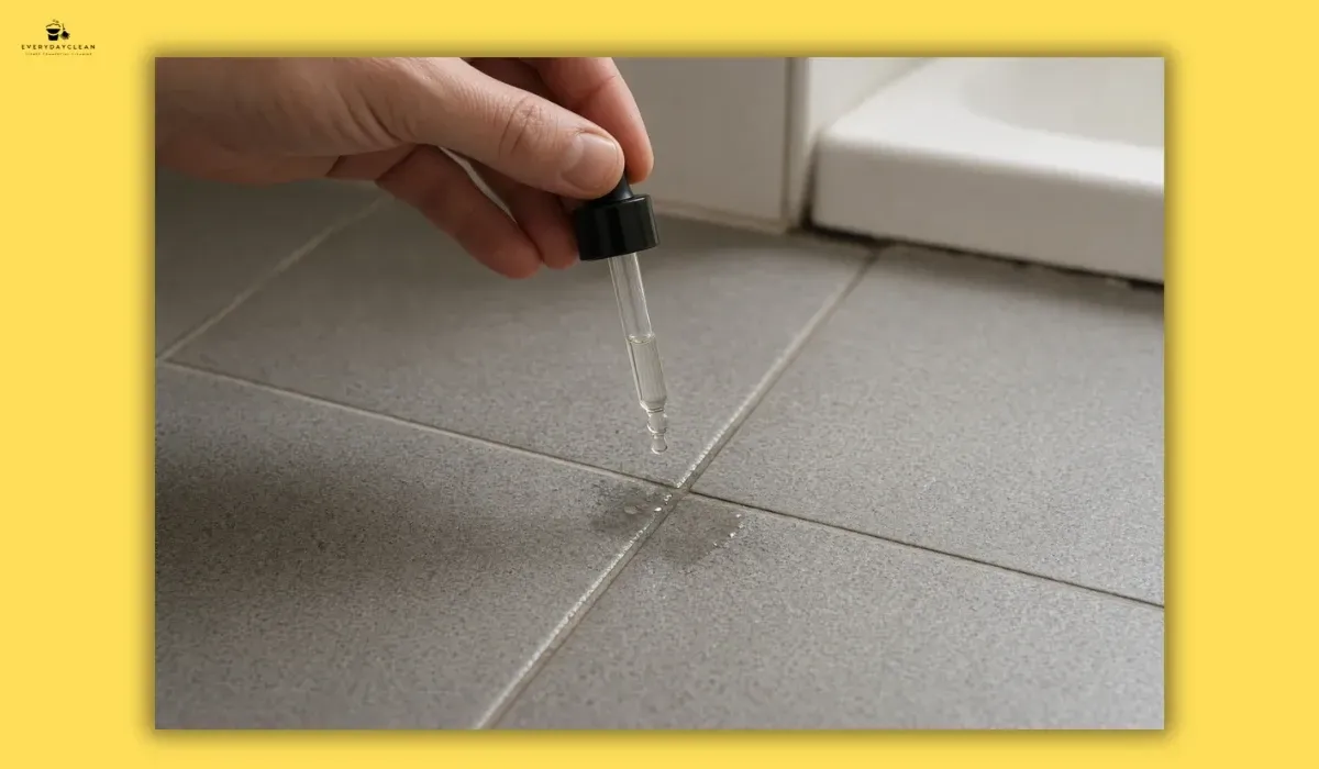 Water droplets soaking into a tile grout line during a sealing test