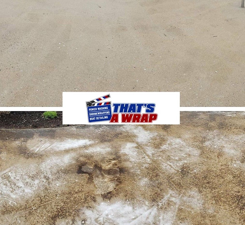 Before and after power washing concrete