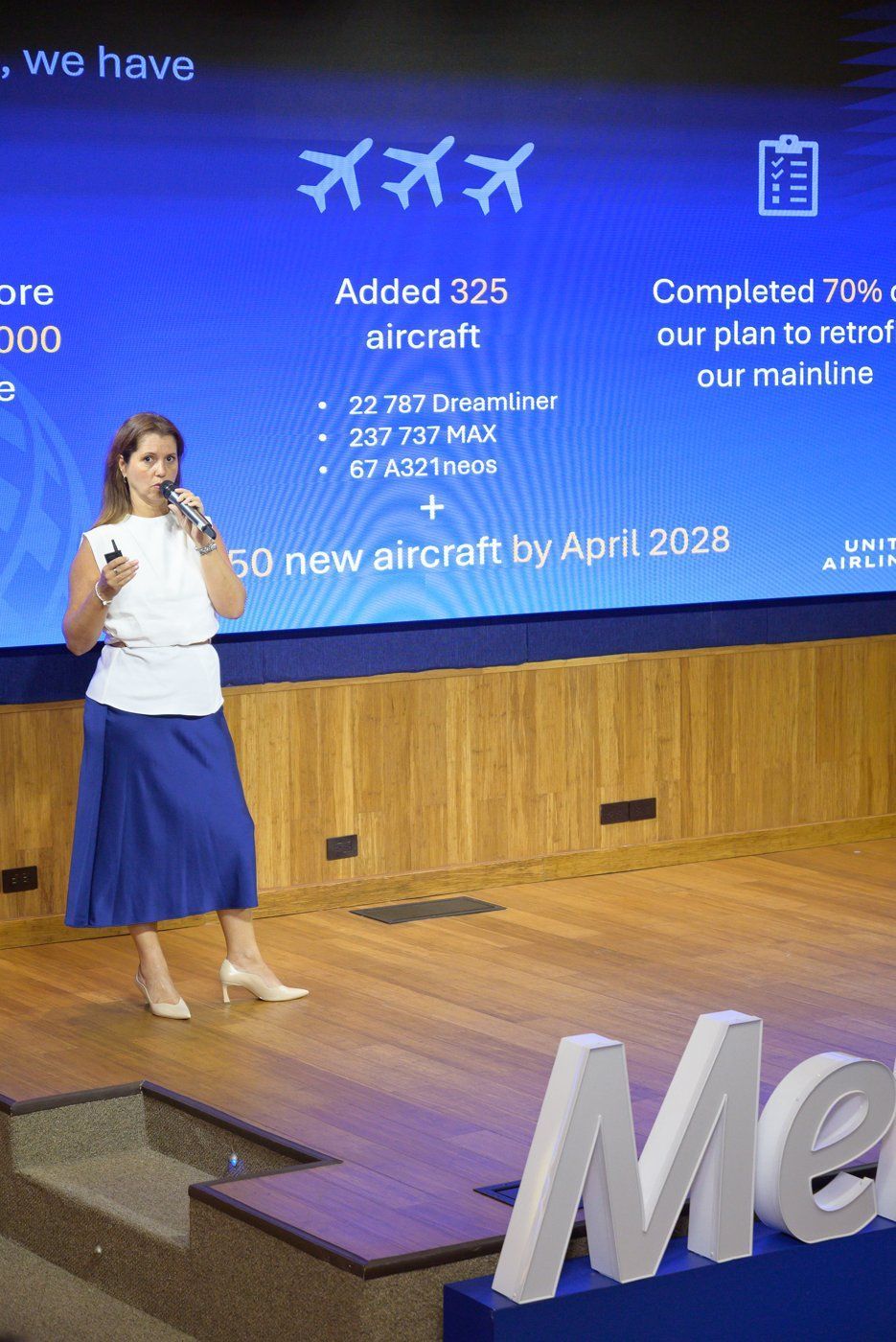 María Eugenia Onofre, representante de United Airlines, durante su presentación.