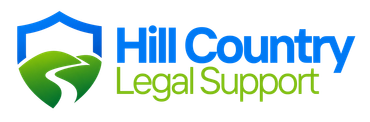 Hill Country Legal Support logo with green hill icon and blue and green text