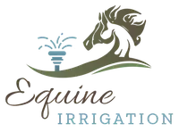 A logo for Equine Irrigation with a horse and a fountain.