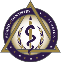 Florida Board of Dentistry seal in purple and gold with caduceus and the word “FLORIDA” at the top.