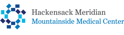 Hackensack Meridian Mountainside Medical Center logo with blue geometric icon and gray-blue text