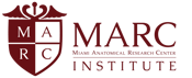 MARC institute logo with maroon shield and text on white background