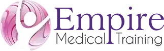 Empire Medical Training logo with pink abstract figure and purple text