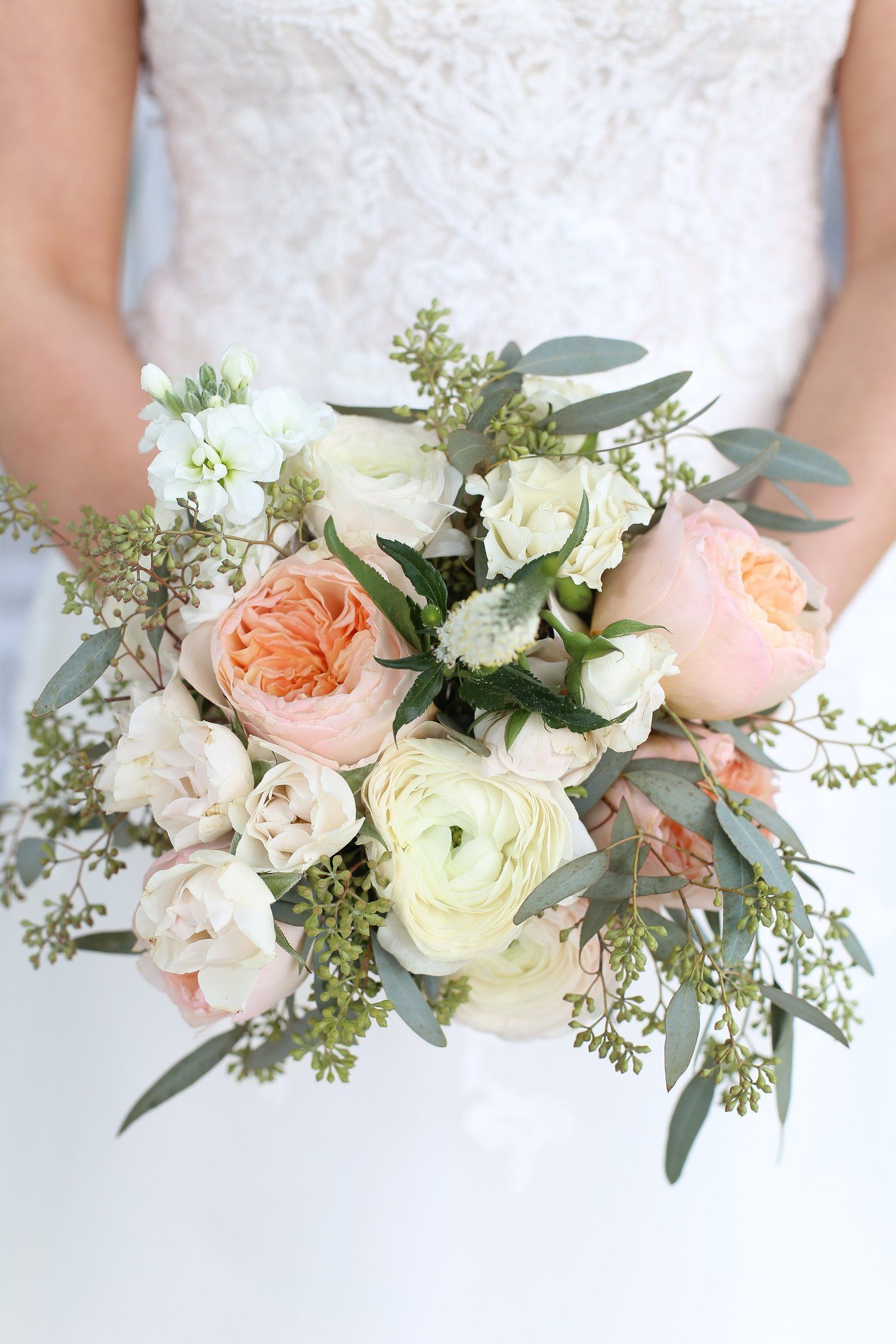 wedding bouquet white and peach