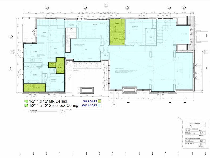 Second floor ceiling drywall takeoff plan, Project Odell Bentonville