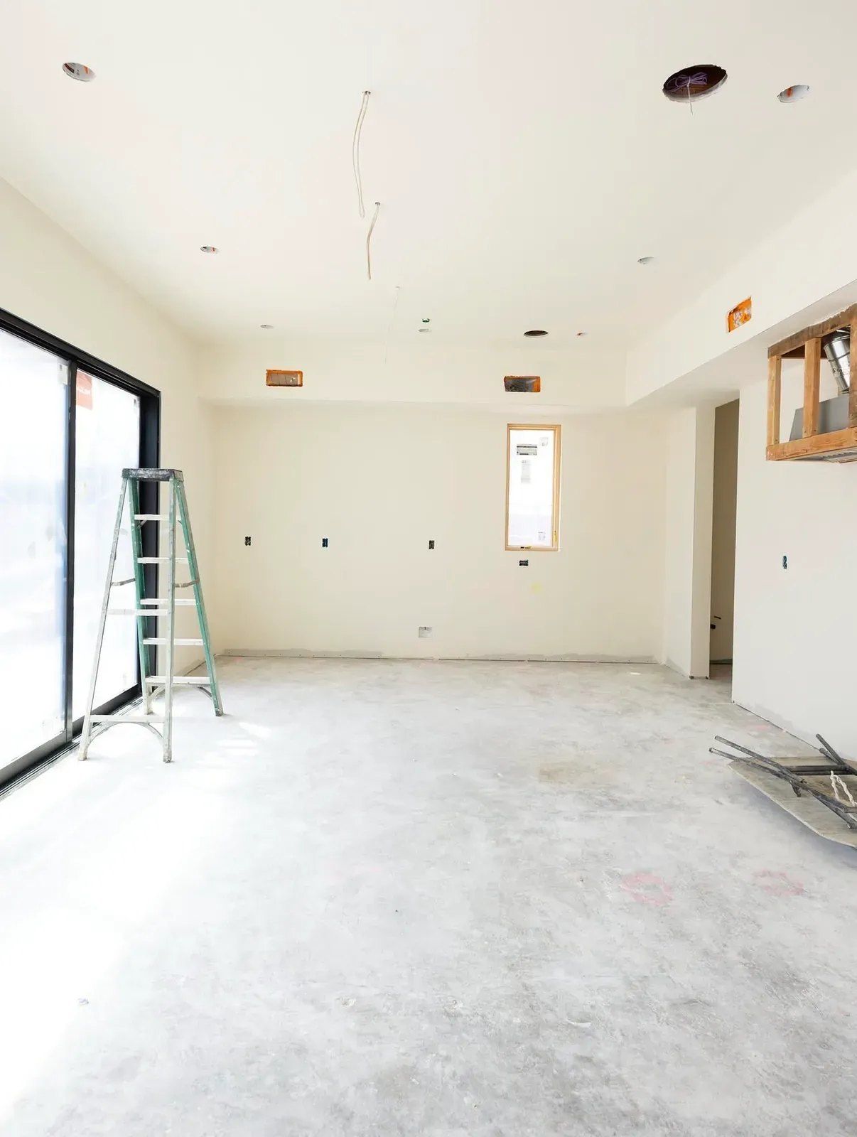 Living room after drywall, Project Odell Bentonville custom home