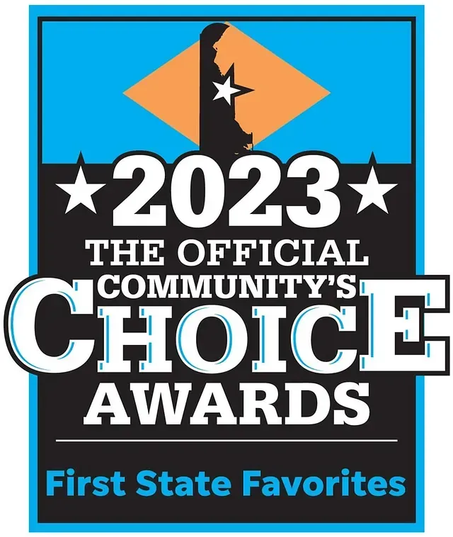 2023 Community's Choice Awards badge, blue and black with First State Favorites text