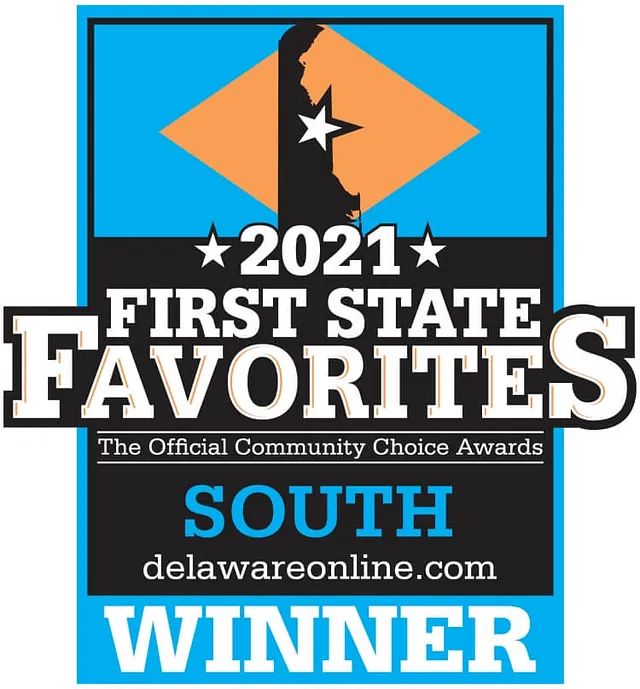 2021 First State Favorites Winner badge for South Delawareonline.com, blue and black with star logo