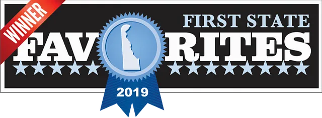 Favorite State 2019 winner badge with black, white, and blue banner and red corner ribbon