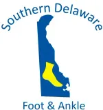 Southern Delaware Foot & Ankle logo with blue Delaware outline and yellow foot icon
