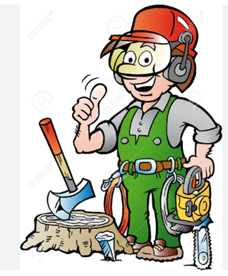 A cartoon lumberjack with tools