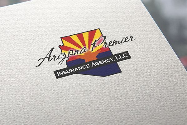 Arizona Premier Insurance Agency, LLC logo with Arizona flag colors on textured paper