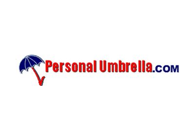 PersonalUmbrella.com logo with red text and a blue umbrella icon