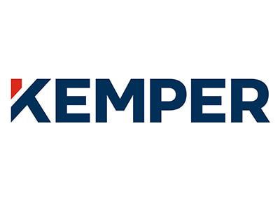 KEMPER logo in dark blue with a small red triangular accent on white background