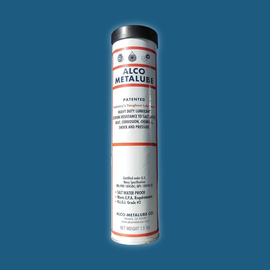 Alco-Metalube Heavy Duty Grease in a 1.5-pound and 6-ounce cartridge tube.