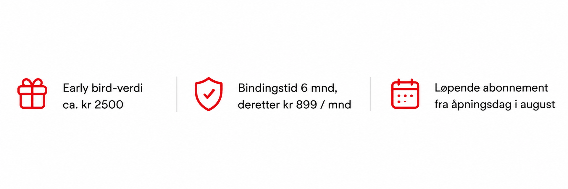 Tre røde ikoner med liten fransk tekst om service, sikkerhet og levering på hvit bakgrunn