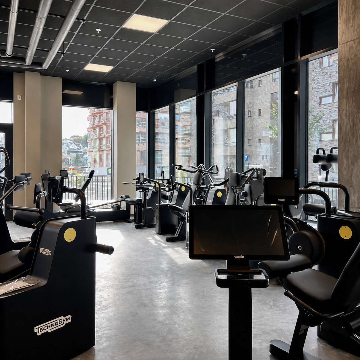 Medlem bruker et digitalt Technogym-apparat hos Trim Her