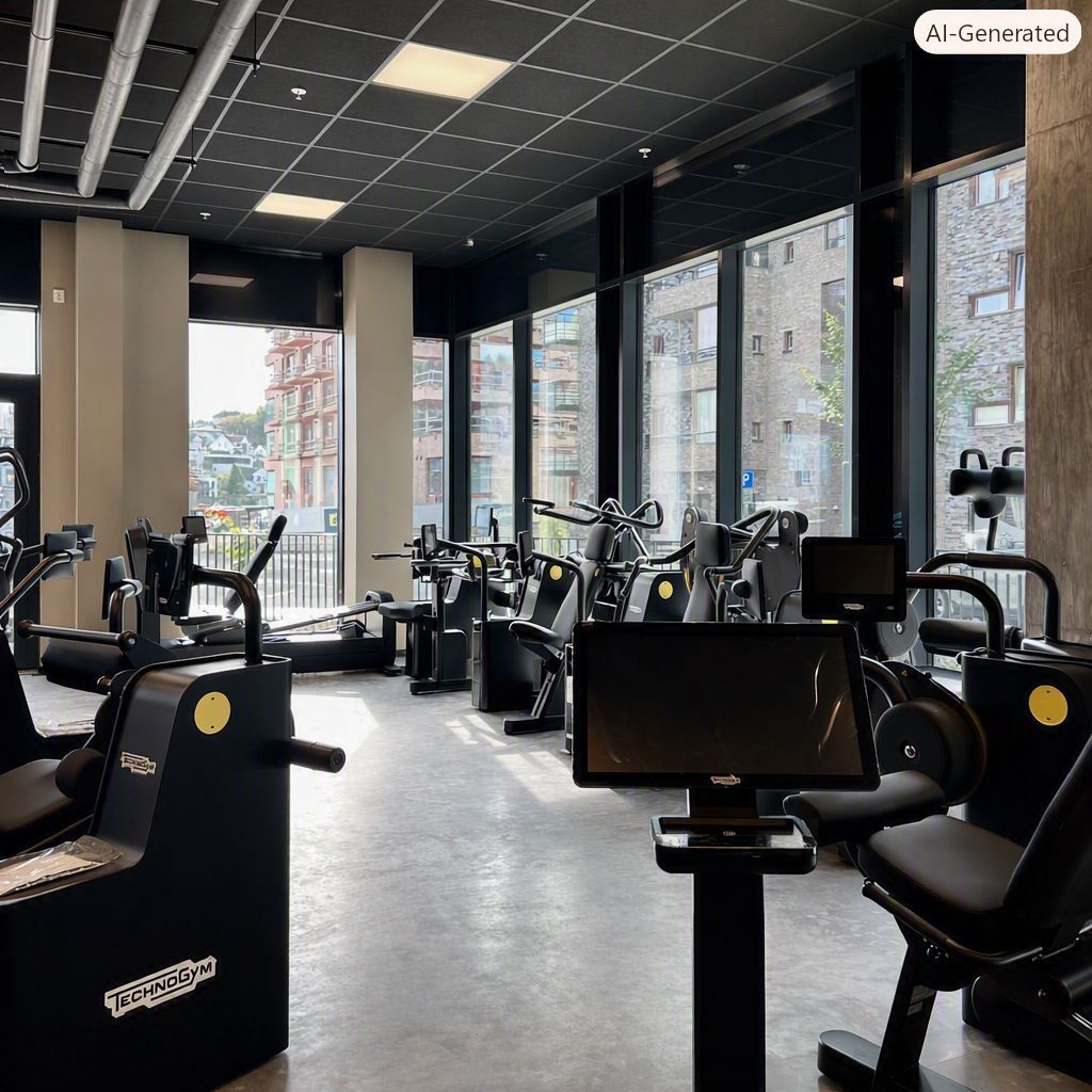 Medlem bruker et digitalt Technogym-apparat hos Trim Her