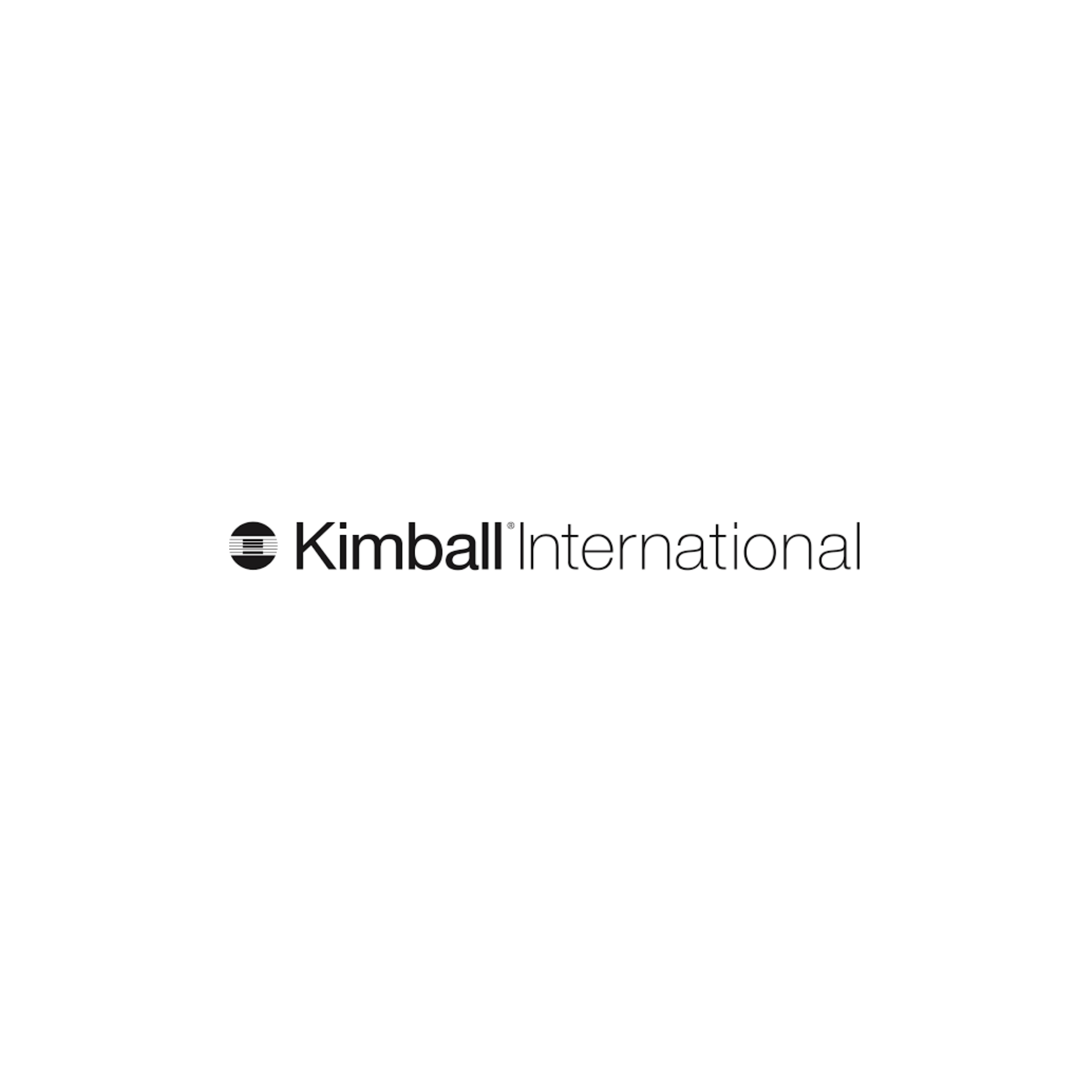 A black and white logo for kimball international on a white background.