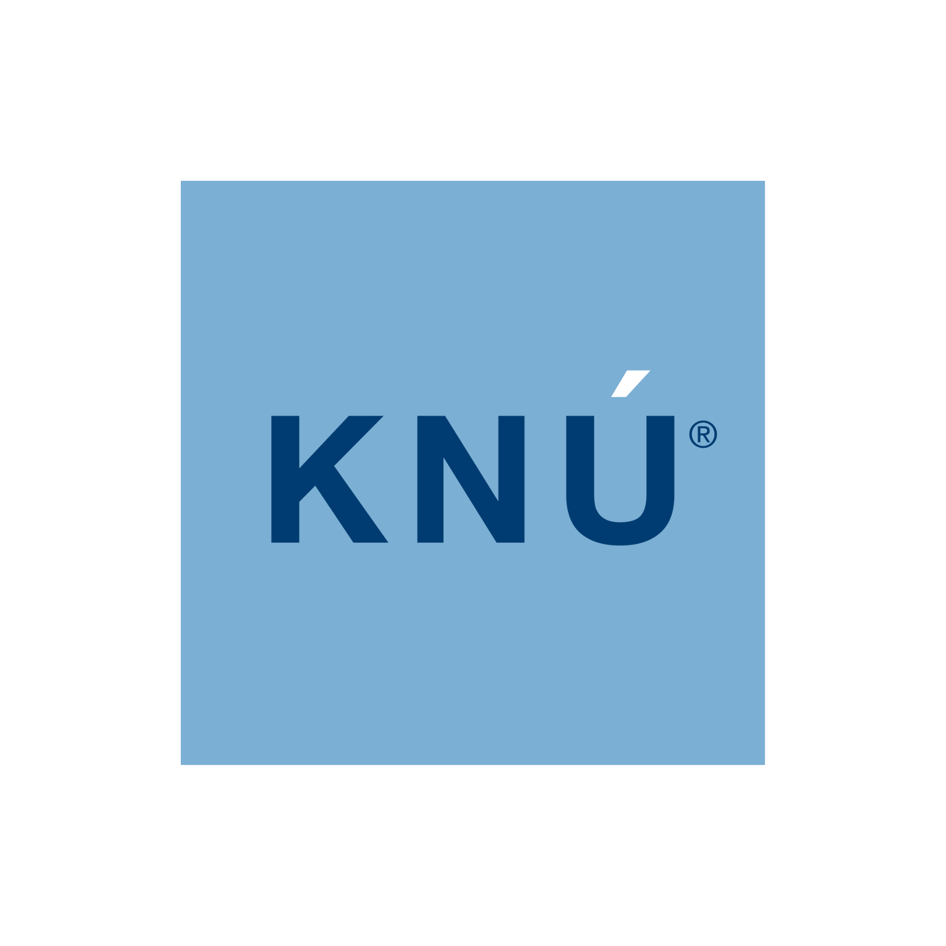 A blue square with the word knu on it