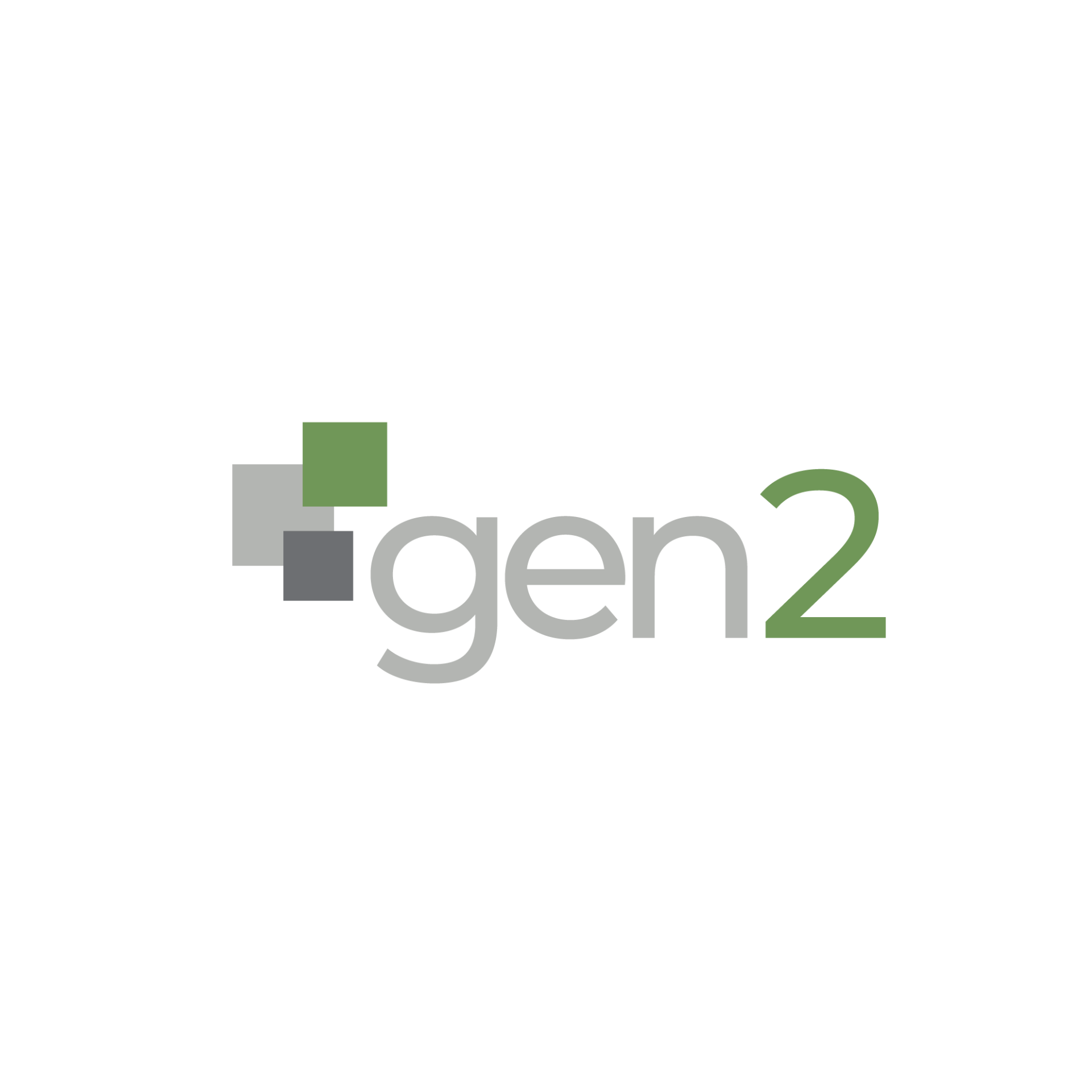 Gen2 logo with gray and green squares and text