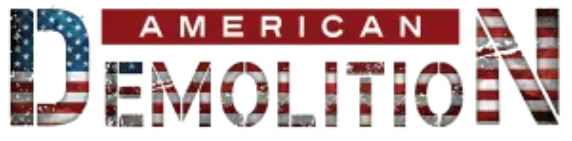 American Demolition logo in red, white, and blue with a stylized American flag