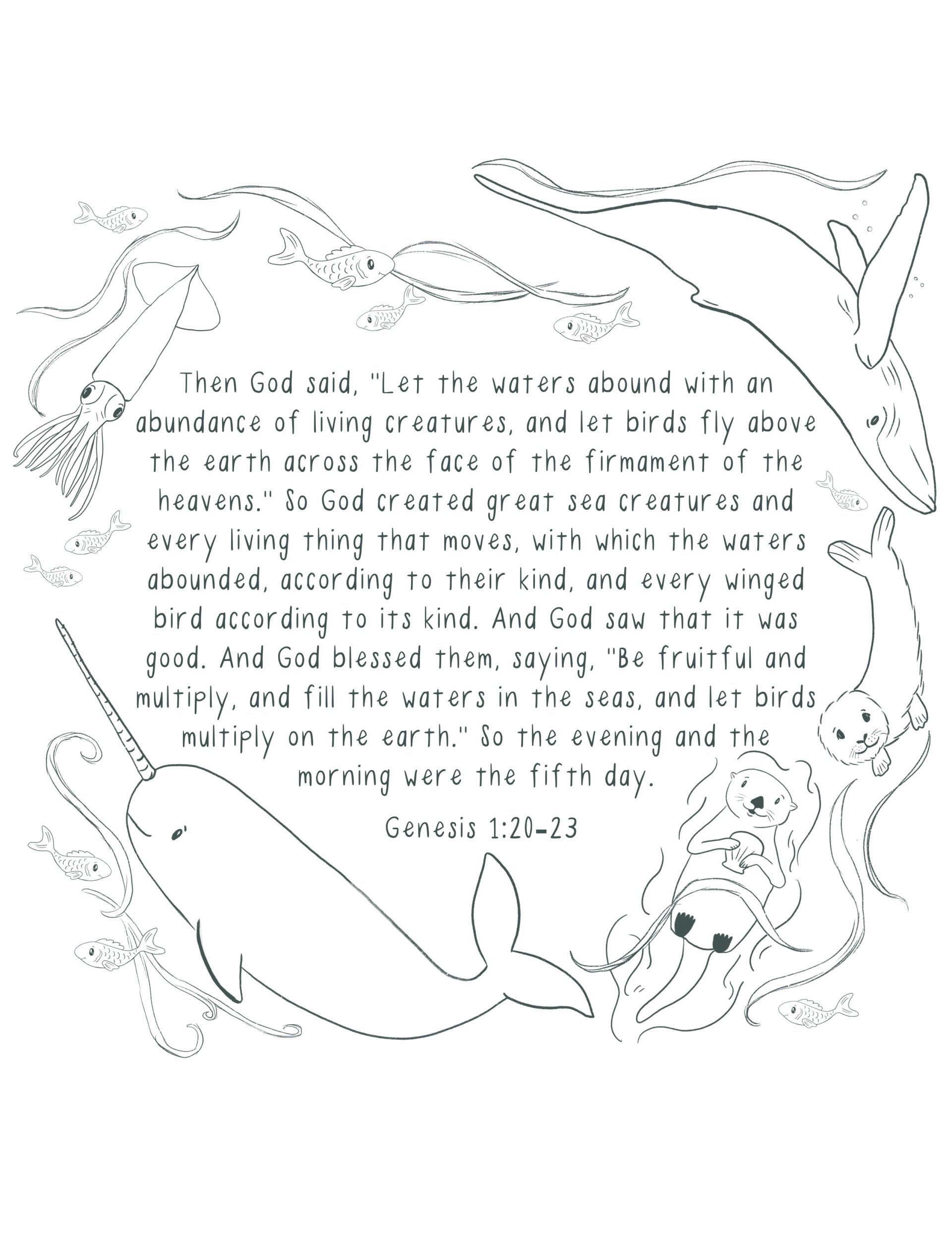Genesis 1 sea creatures coloring page