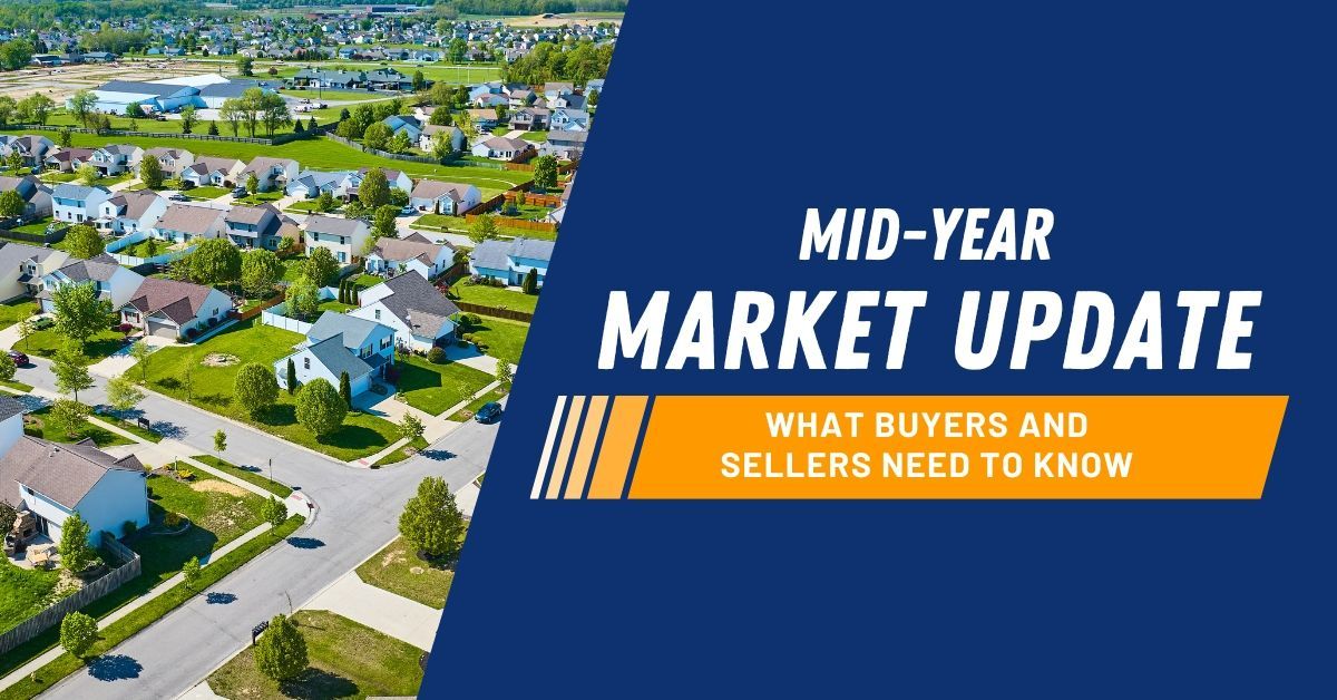 An aerial view of a residential neighborhood with the words  