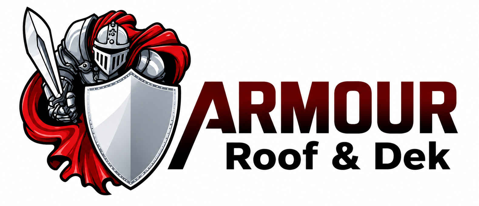 Armour Roof & Dek logo with red-and-silver knight shield emblem