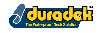 Duradek logo in blue and yellow with the tagline “The Waterproof Deck Solution”